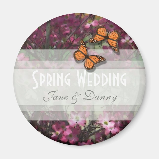 Pink Floral Spring Wedding Magnet (Front)