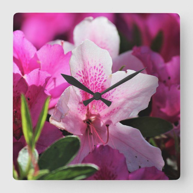 Pink Floral Square Wall Clock (Front)