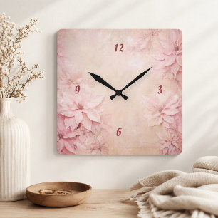 Pink Floral Square Wall Clock