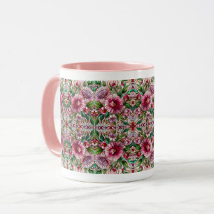 Pink Floral Stained Glass Design Mug