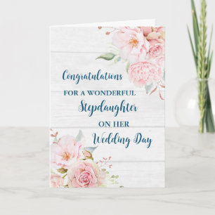 Pink Floral Stepdaughter Wedding Congratulations Card