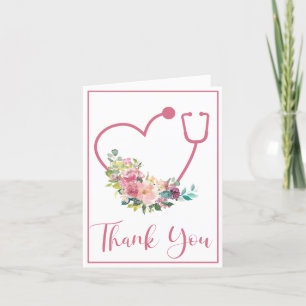 Pink Floral Stethoscope Heart Medical Thank You