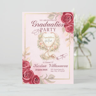 Pink Floral Stethoscope Nursing Graduation Invitat Invitation