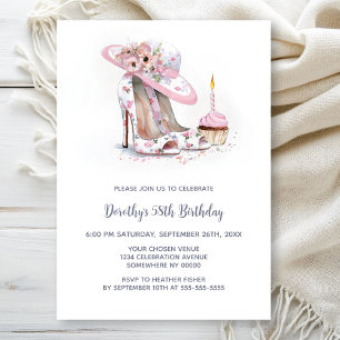 Pink Floral Stiletto Shoes Birthday Party Invitation