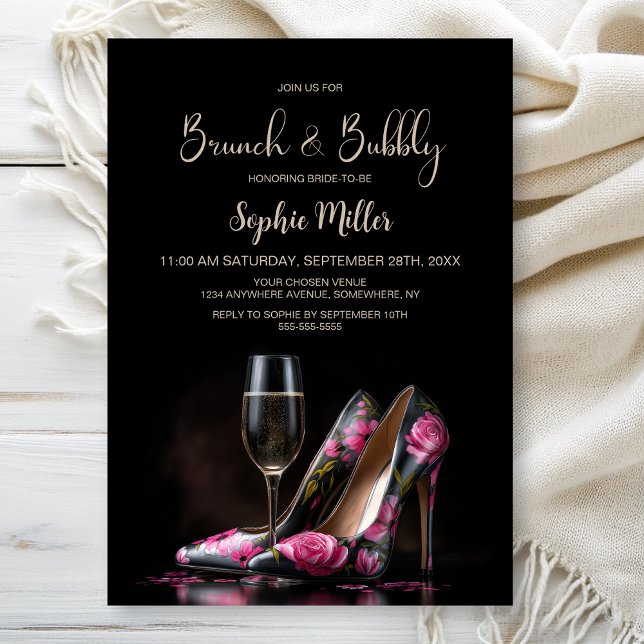 Pink Floral Stiletto Shoes Brunch and Bubbly Invitation (Creator Uploaded)