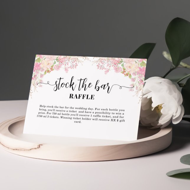 Pink Floral Stock the bar Bridal Shower   Enclosure Card (Creator Uploaded)