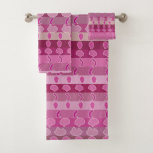 Pink Floral Stripe Pattern Bath Towel Set