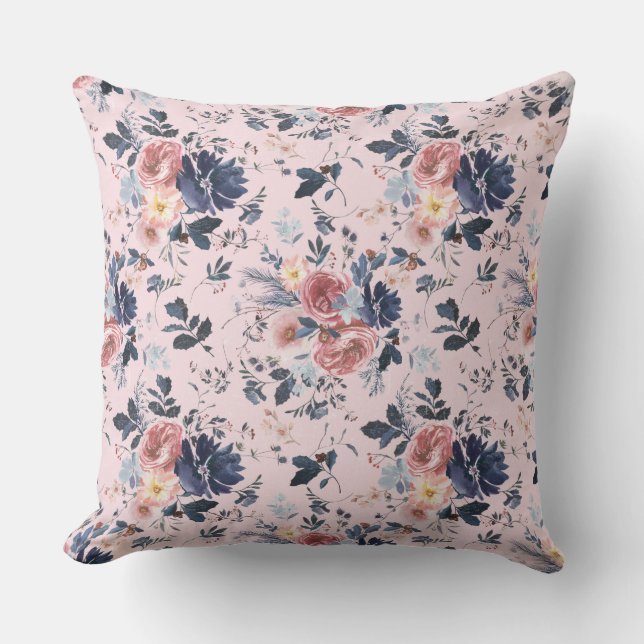 Pink Floral/Stripe Throw Pillow (Front)