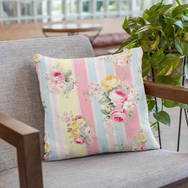 Pink Floral Striped Cushion (Creator Uploaded)