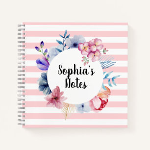 Pink Floral Striped Notebook