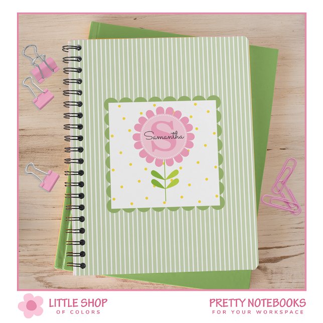 Pink Floral Stripes and Polka Dot Monogrammed Notebook (Creator Uploaded)