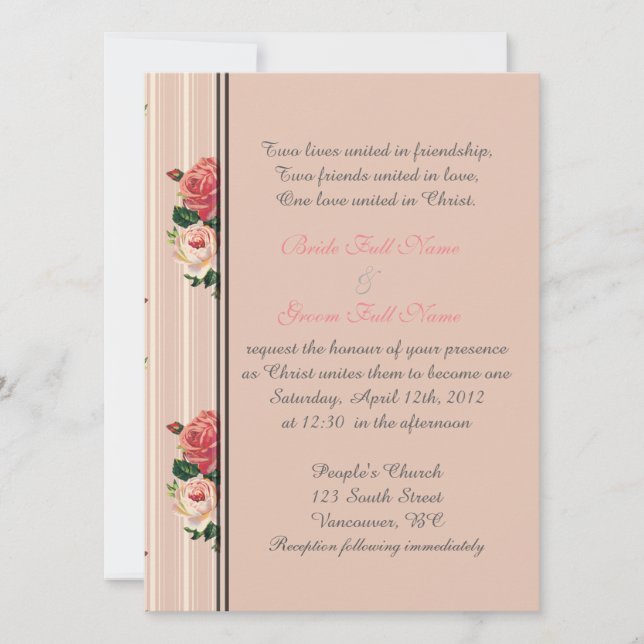 Pink floral stripes Christian, religious Invitation (Front)