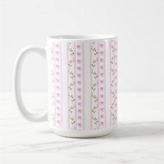 Pink Floral Stripes Pattern Coffee Mug