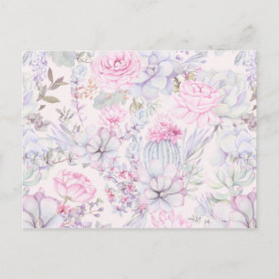 Pink Floral Succulent Illustration Summer Pattern Postcard