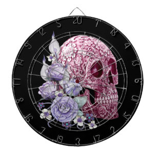 Pink Floral Sugar Skull Purple Flowers Dartboard
