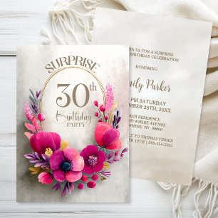 Pink Floral Surprise 30th Birthday Party Invitation