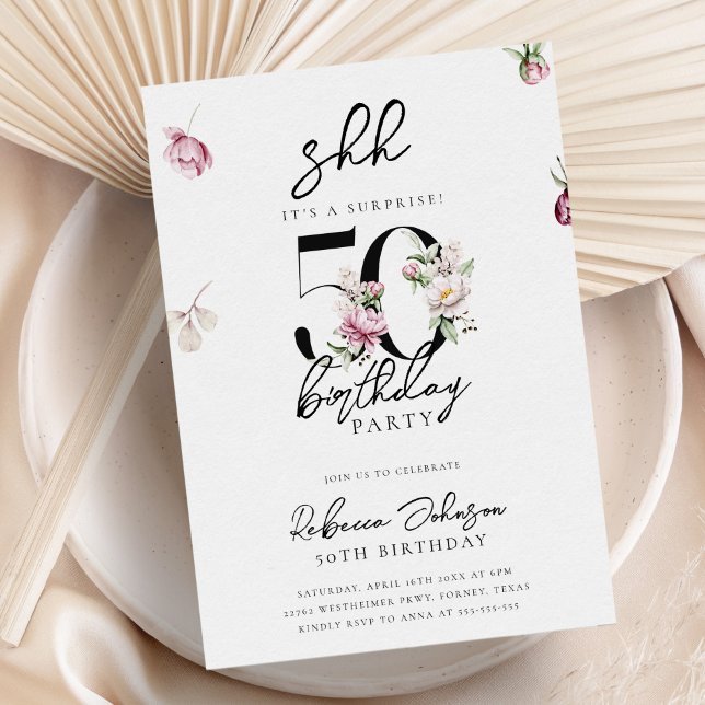 Pink Floral Surprise 50th Birthday Party Invitation (Creator Uploaded)