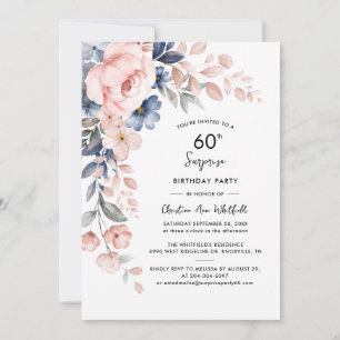 Pink Floral Surprise 60th Birthday Invitation