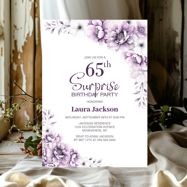 Pink Floral Surprise 65th Birthday Party Invitation (Creator Uploaded)