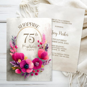 Pink Floral Surprise 75th Birthday Party Invitation