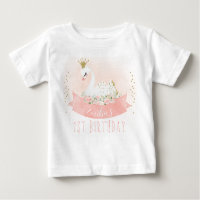 Pink Floral Swan Princess 1st Birthday T-Shirt