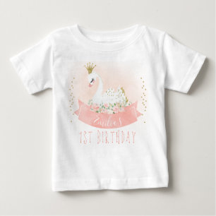 Pink Floral Swan Princess 1st Birthday T-Shirt