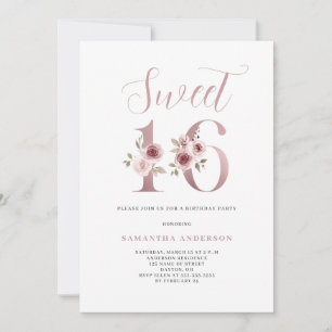 Pink Floral Sweet 16 Birthday  Invitation