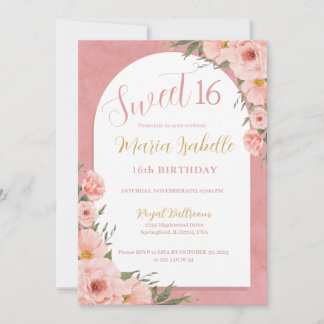 Pink Floral Sweet 16 Birthday Invitation