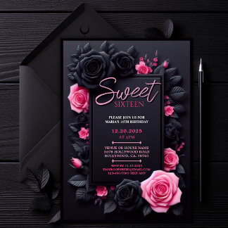 Pink Floral Sweet 16 Birthday Party Invitation