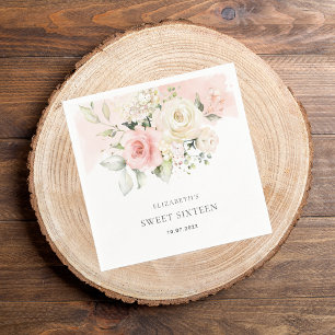 Pink Floral Sweet 16 Birthday Party Paper Napkin