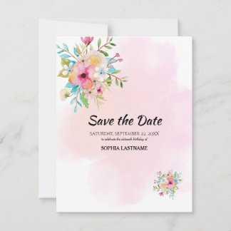 Pink Floral Sweet 16 Flat Save The Date Card