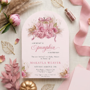 Pink Floral Sweet Little Pumpkin Arch Baby Shower Invitation