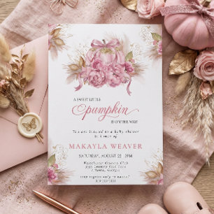 Pink Floral Sweet Little Pumpkin Boho Baby Shower Invitation