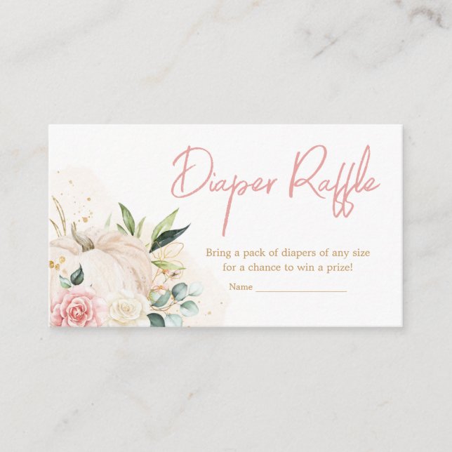 Pink Floral Sweet Little Pumpkin Diaper Raffle Enclosure Card (Front)