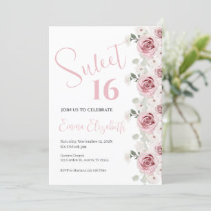 Pink Floral Sweet Sixteen Invitation