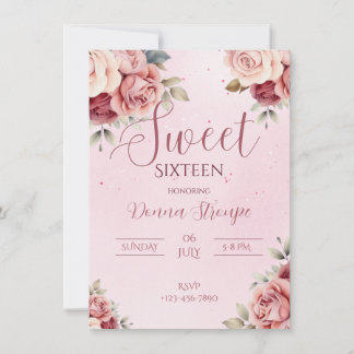 Pink Floral Sweet Sixteen Invitation