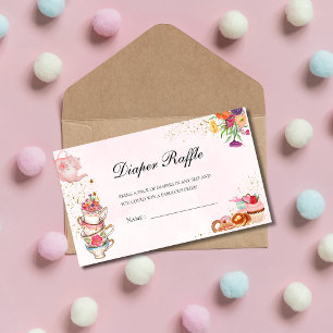 Pink Floral tea Baby is Brewing baby shower diaper Enclosure Card
