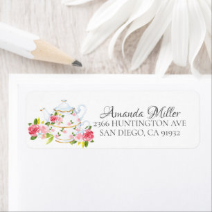Pink Floral Tea Bridal Return Address Label