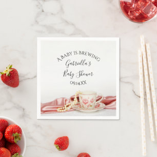 Pink Floral Tea Cup Baby is Brewing Shower  Napkin