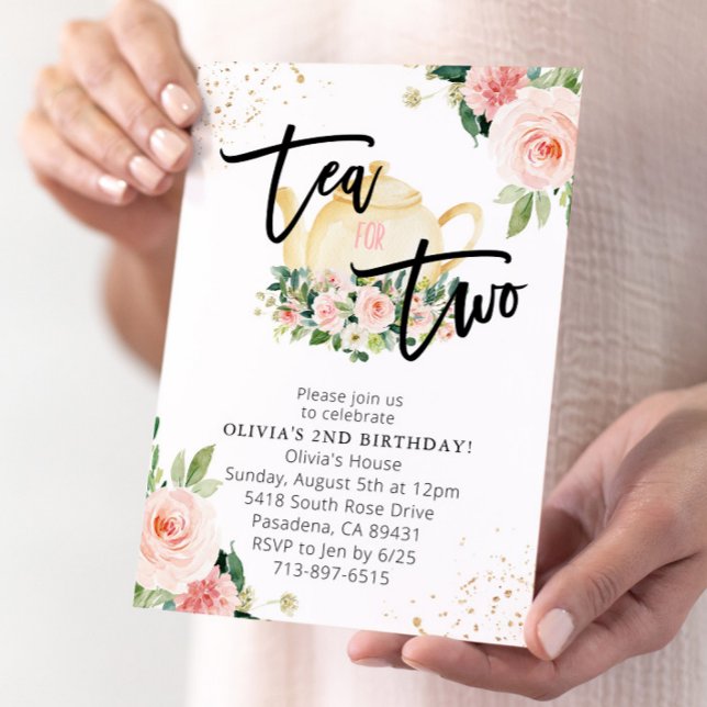 Pink Floral Tea For Two 2nd Birthday Party Invitation (Creator Uploaded)