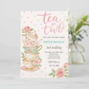 Pink Floral Tea For Two Birthday Invitation