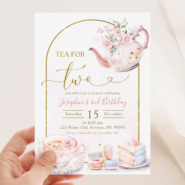 Pink Floral Tea for Two Girl Birthday Party Invitation (Creator Uploaded)