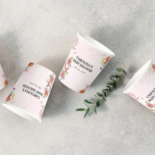 Pink Floral tea party Baby is Brewing baby shower Paper Cups