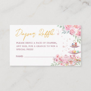 Pink Floral Tea Party Baby Shower Diaper Raffle Enclosure Card