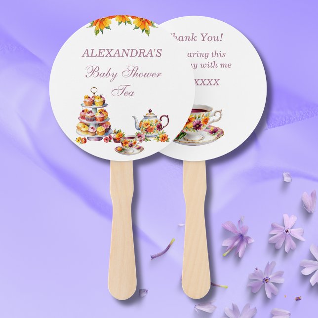 Pink Floral Tea Party Baby Shower Hand Fan (Creator Uploaded)
