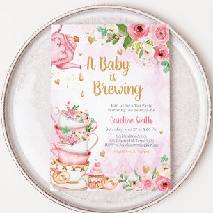 Pink Floral Tea Party Baby Shower  Invitation