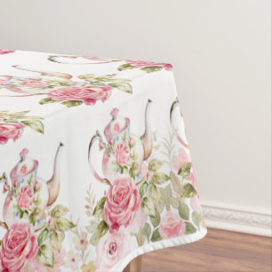 Pink Floral Tea Party Baby Shower Tablecloth