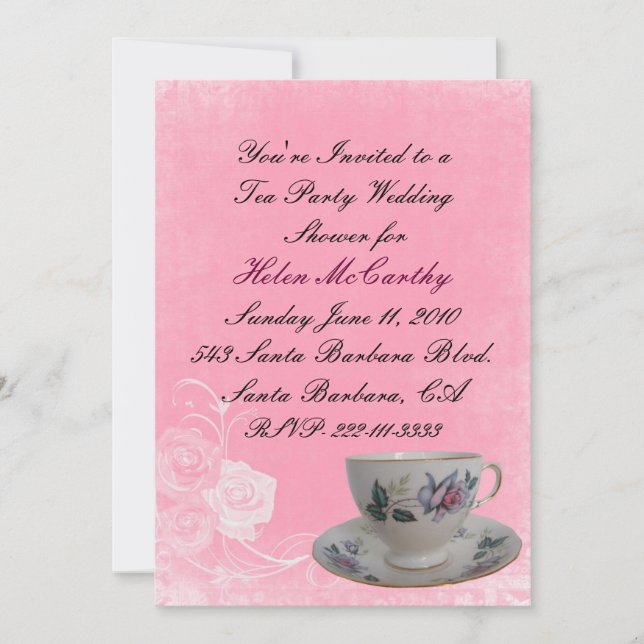 Pink Floral Tea Party Bridal Shower Invitation (Front)