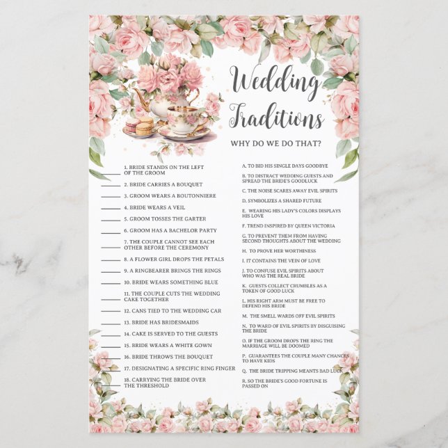 Pink Floral Tea Party Bridal Wedding Traditions (Front)