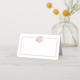 Pink Floral Tea Party Girl Baby Shower Blank Place Card